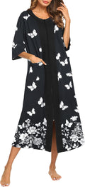 Ekouaer Zipper Robe 3/4 Sleeve Full Length Housecoat - Cozy Everyday