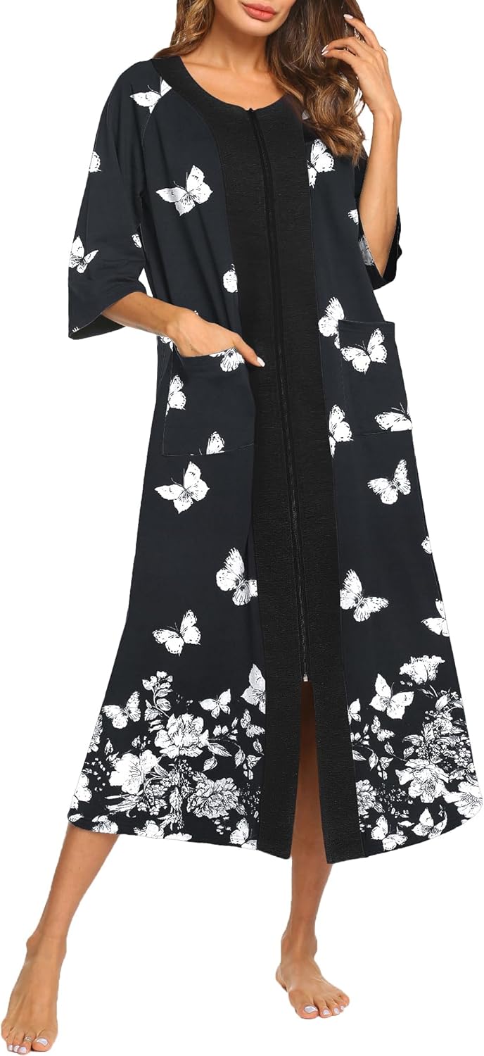 Ekouaer Women's Zipper Robe for Comfort and Style at Home
