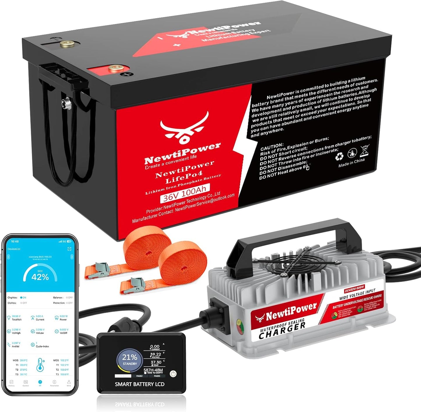 36V 100Ah Golf Cart LiFePO4 Battery with APP and Charger