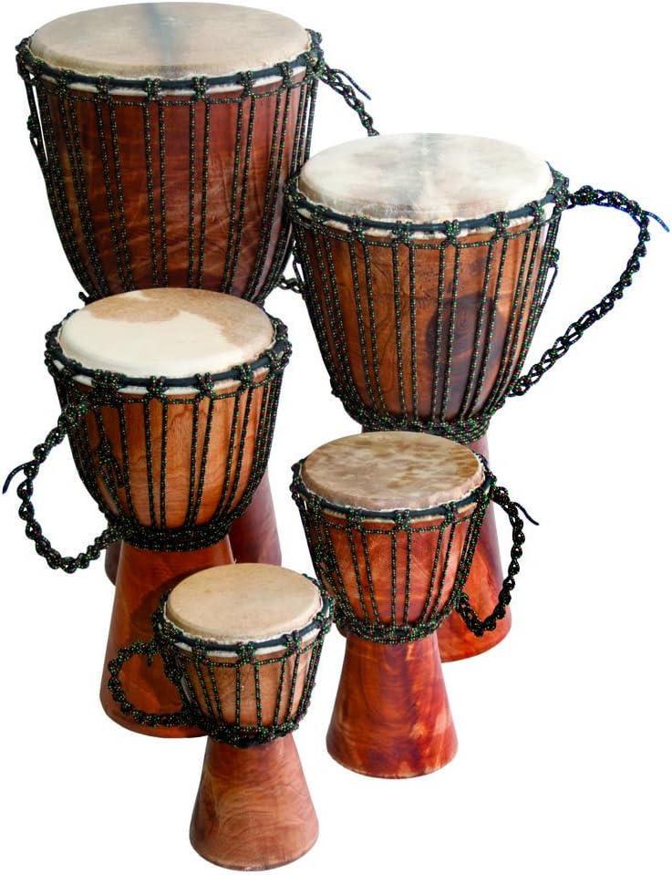 Djembe Beginner Drum, 24in Tall, Unique Carvings, Mahogany