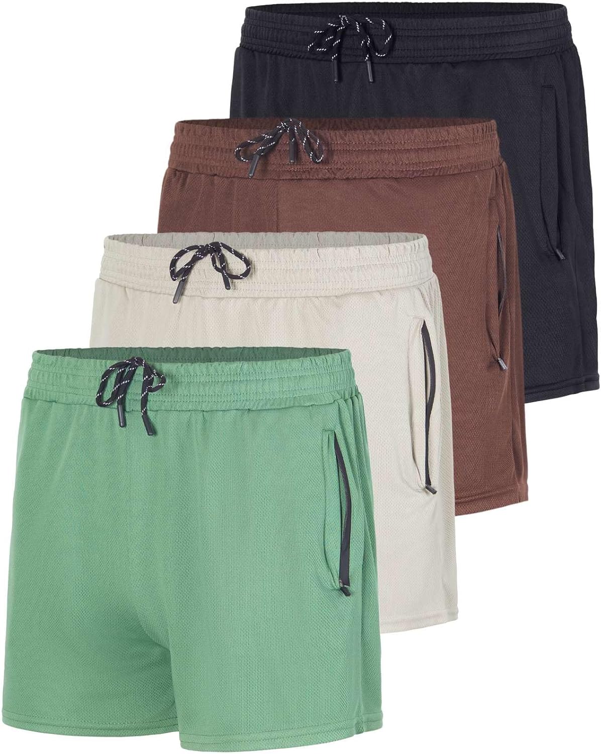 Men's Mesh Athletic Zipper Shorts 4-Pack for Active Lifestyle