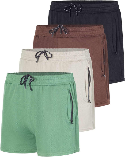 Men's Mesh Athletic Zipper Shorts 4-Pack for Active Lifestyle