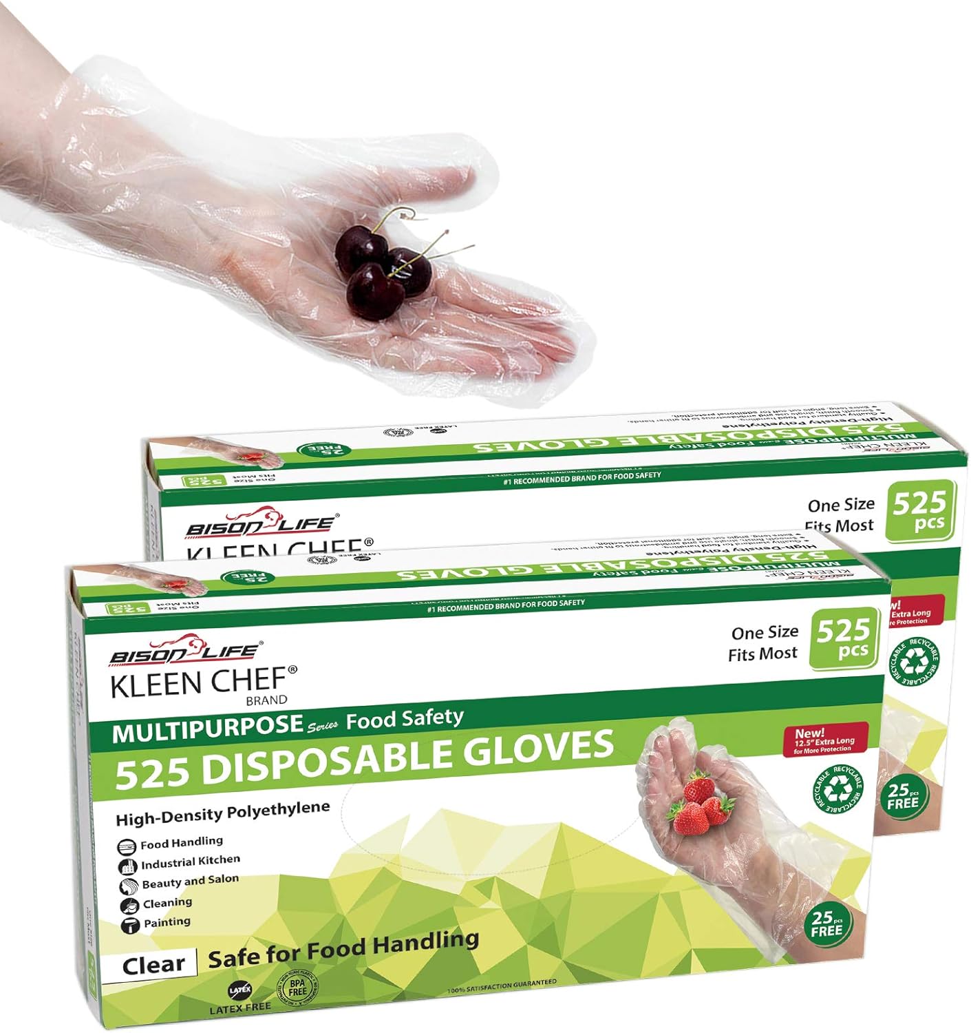BISON LIFE Disposable Long Cuff Poly Gloves - One Size Fits Most