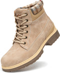 Snow Hiking Boots for Women - Brown Plaid Fur-Lined Ankle Boots