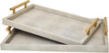 Modern Decorative Tray Set of 2 Ivory Shagreen Leather Trays - Elegant