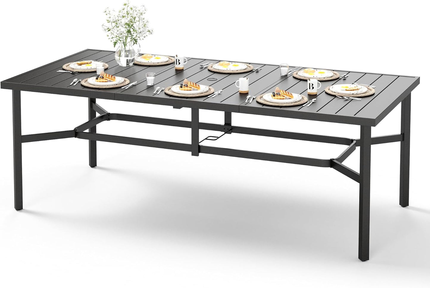 HERA'S HOUSE Outdoor Dining Table for 8 with Umbrella Hole