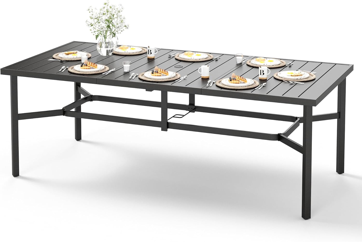 HERA'S HOUSE Outdoor Dining Table for 8 with Umbrella Hole