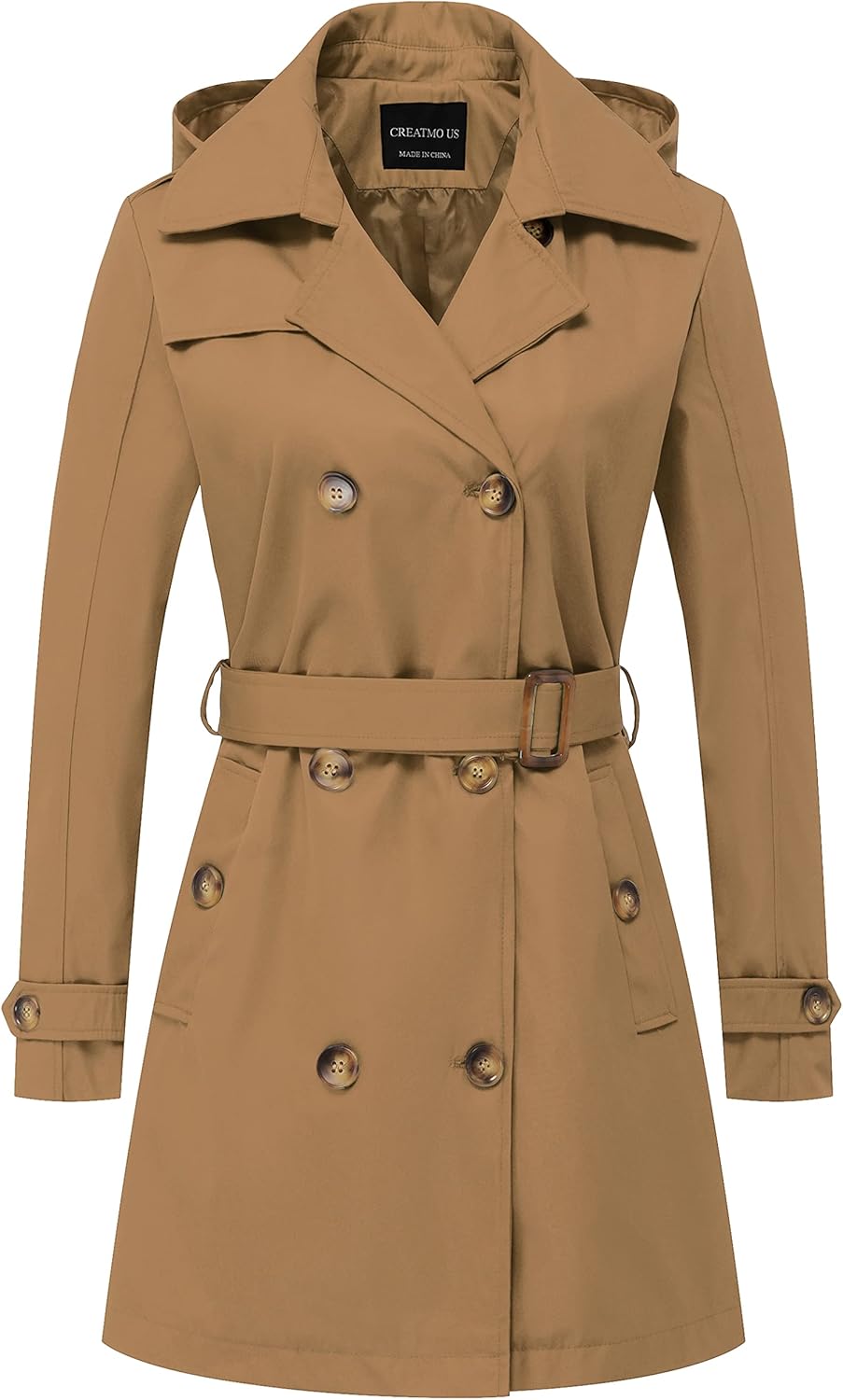 CREATMO US Women's Trench Coat: Classic Double-Breasted Style