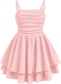 Girls Ruffled Flowy Ruched Spaghetti Strap Dress for Teens