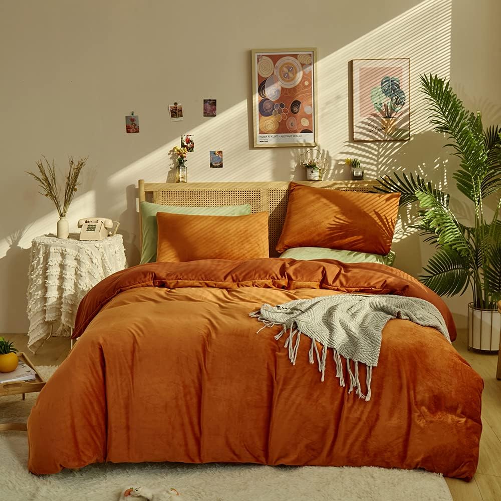Burnt Orange Fluffy King Size Comforter Set for Cozy Bedding