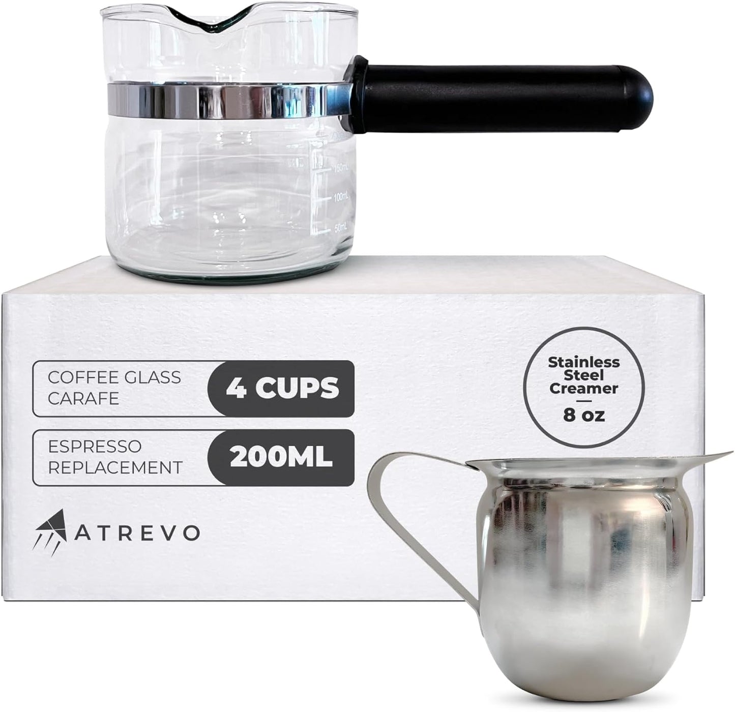 ATREVO Espresso Glass Carafe + Stainless Steel Creamer!