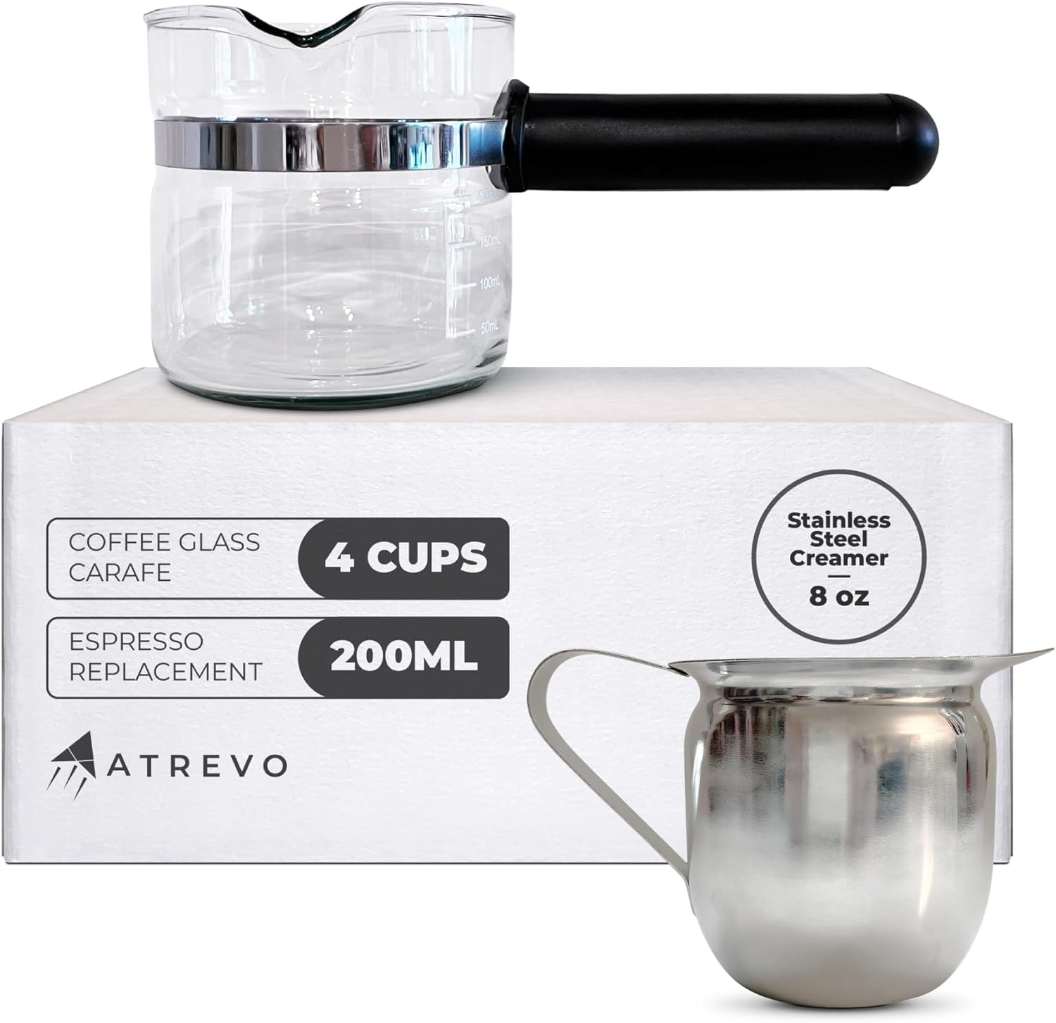 ATREVO Espresso Glass Carafe + Stainless Steel Creamer!