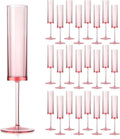 Acrylic Pink Champagne Flutes 24 Pack - Reusable Stemmed Coupes