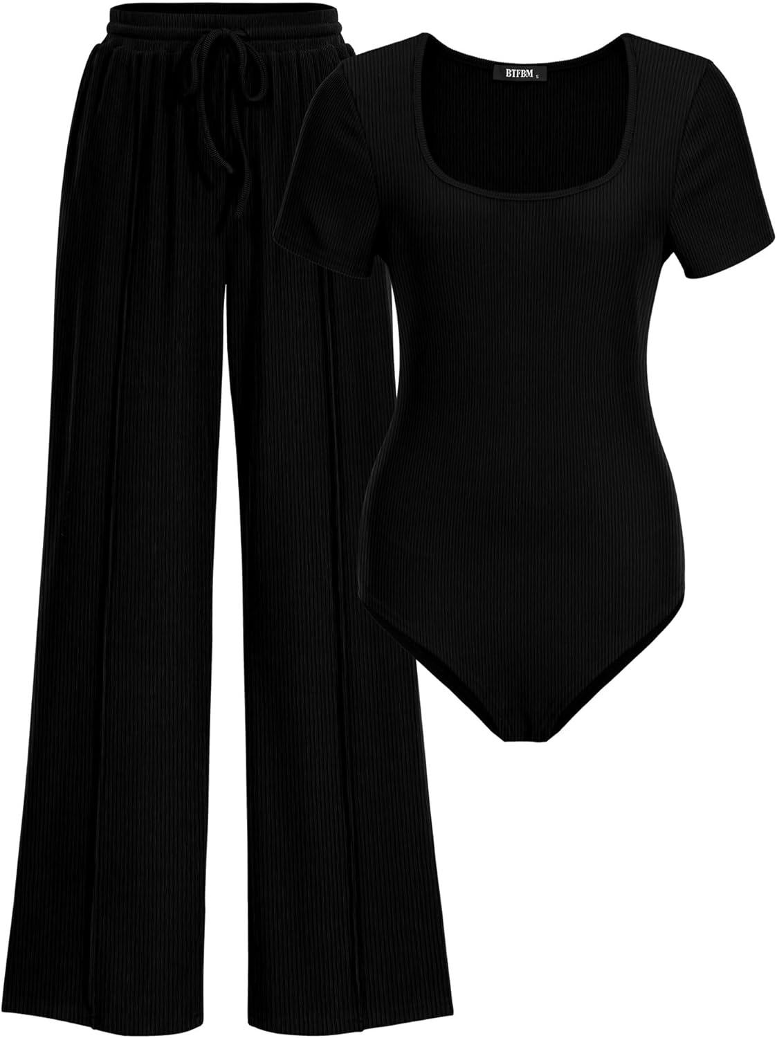 BTFBM Womens Casual 2 Piece Bodysuit and Pants Sets for Style