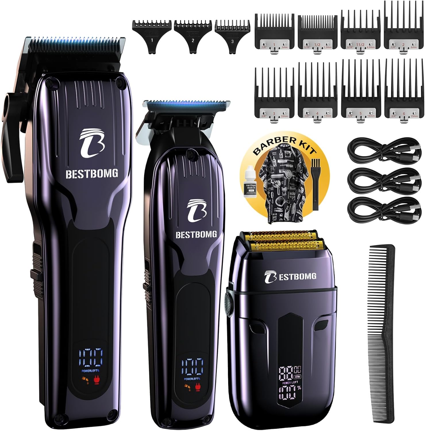 Professional Hair Clippers Set for Men with T-Blade & LED Display