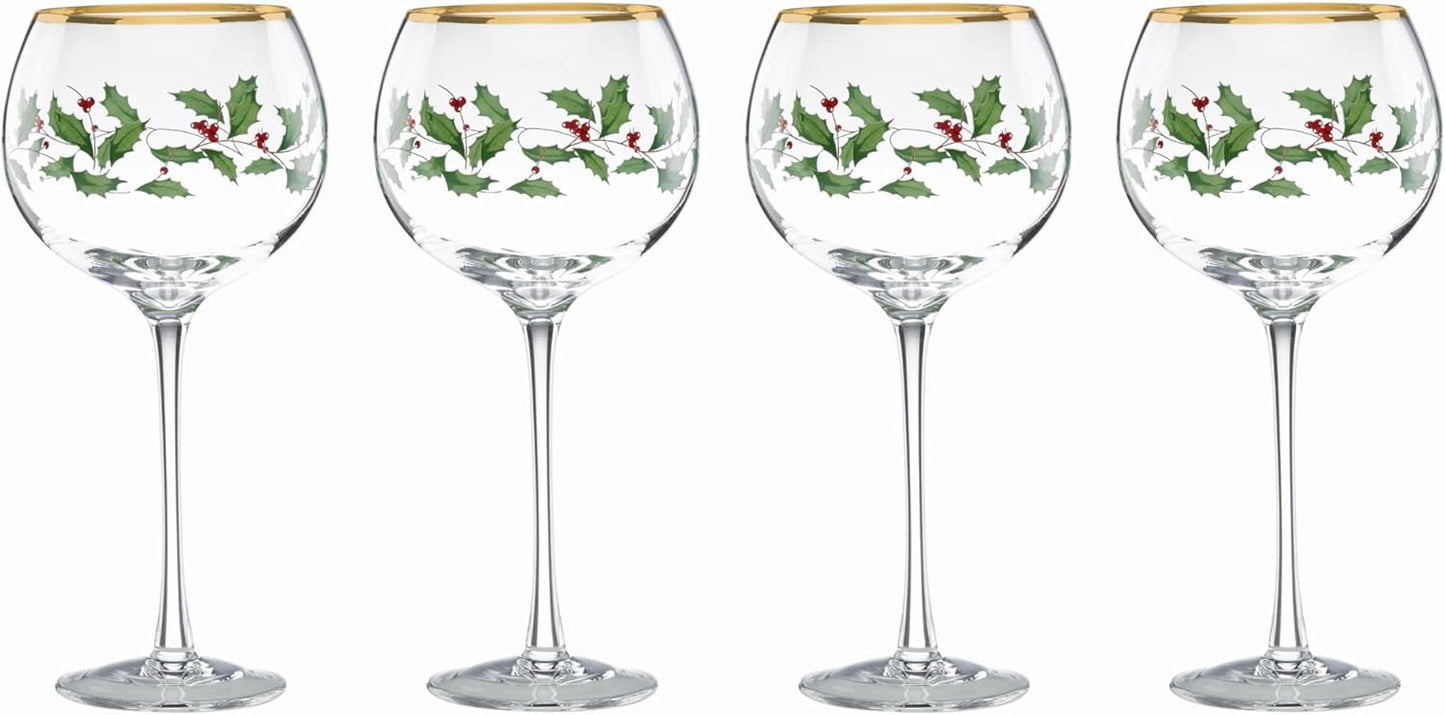 Lenox Holiday 4-Piece Wine Balloon Glass Set for Festive Cheers