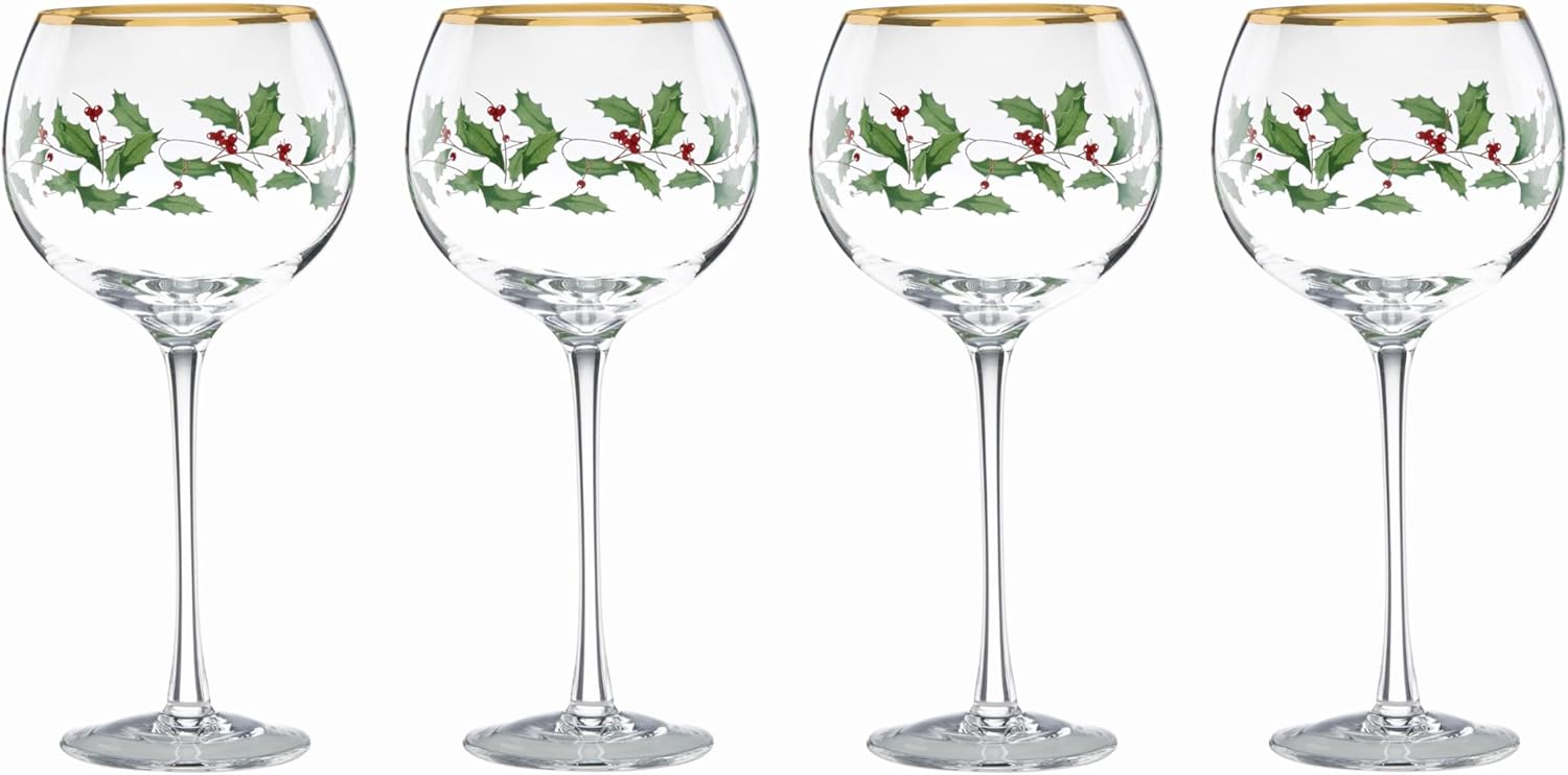 Lenox Holiday 4-Piece Wine Balloon Glass Set for Festive Cheers