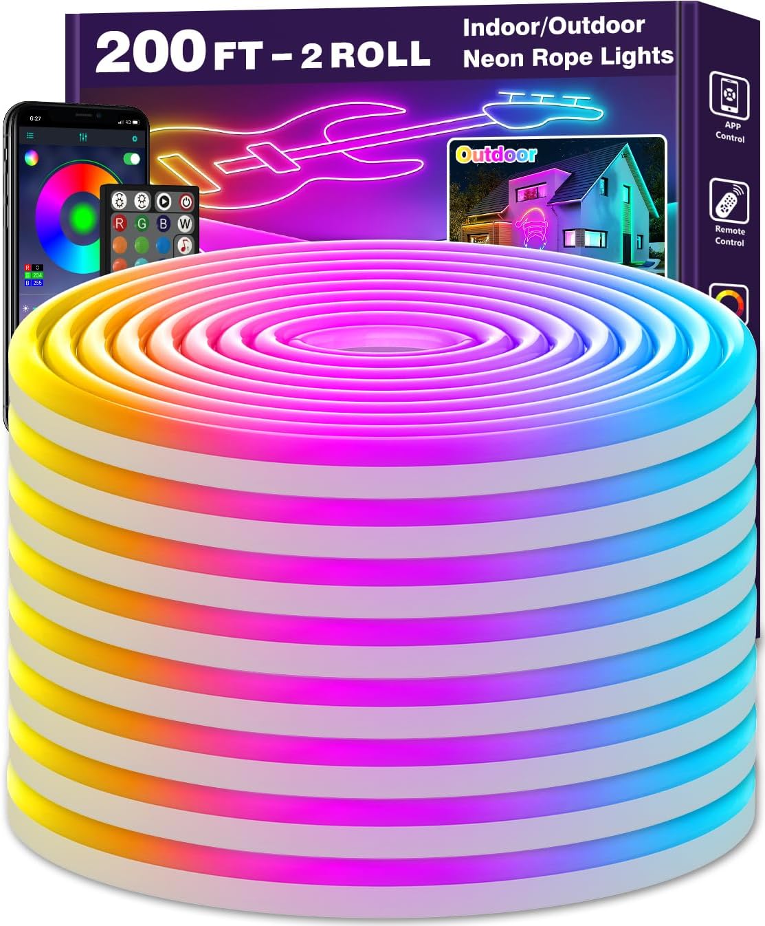 200Ft Neon Rope Lights for Vibrant Indoor and Outdoor Decor