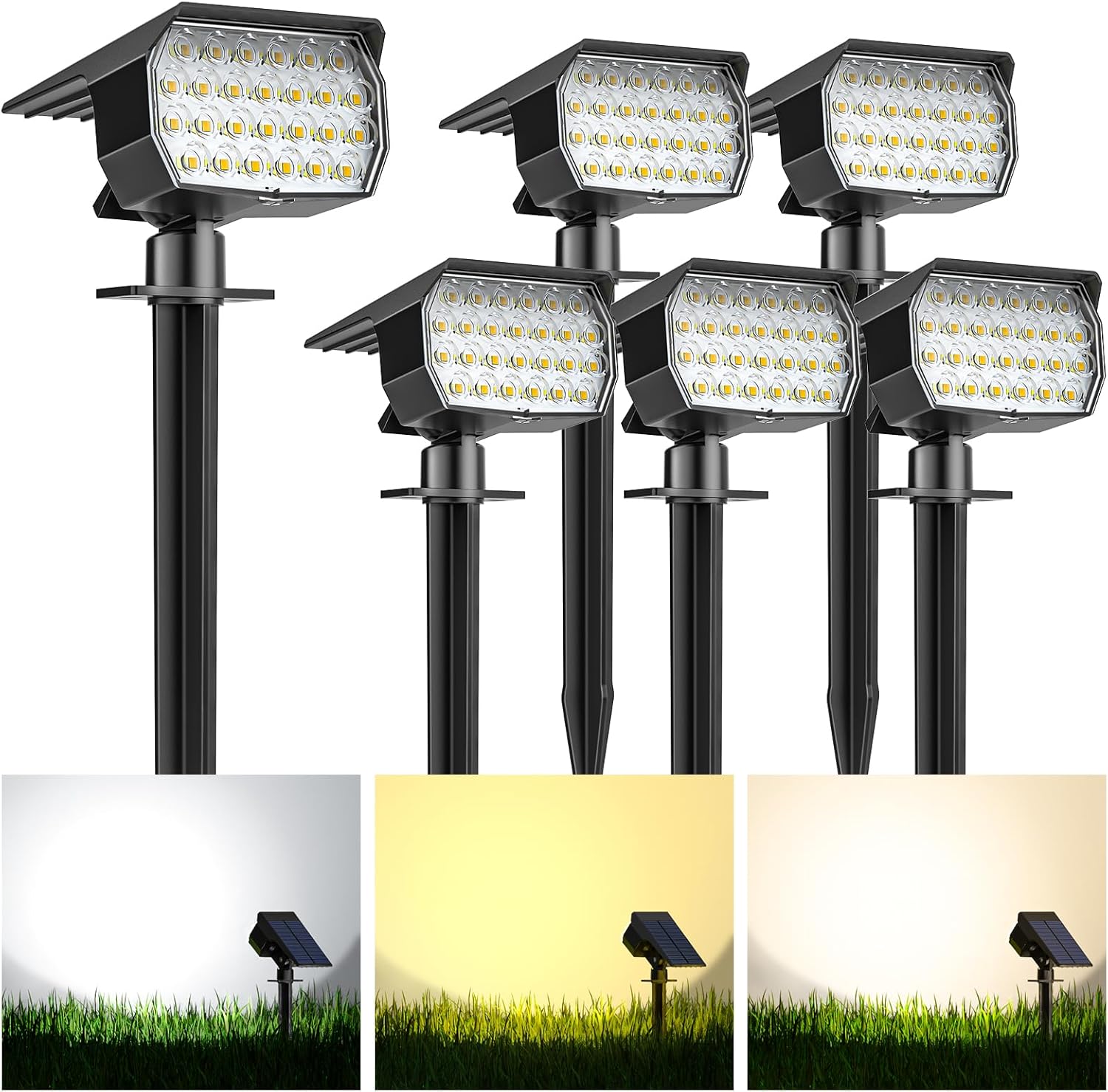 Solar Spot Lights Outdoor 6 Pack with 52 LEDs for Landscape