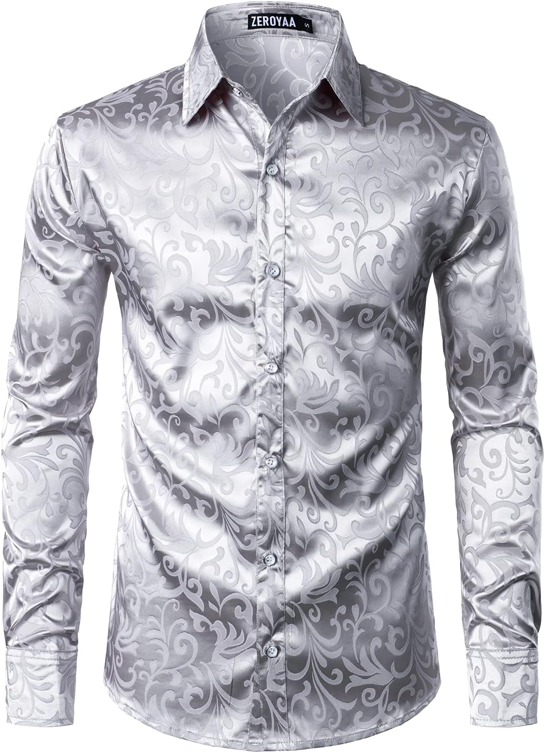 ZEROYAA Men's Luxury Jacquard Long Sleeve Dress Shirt for Events