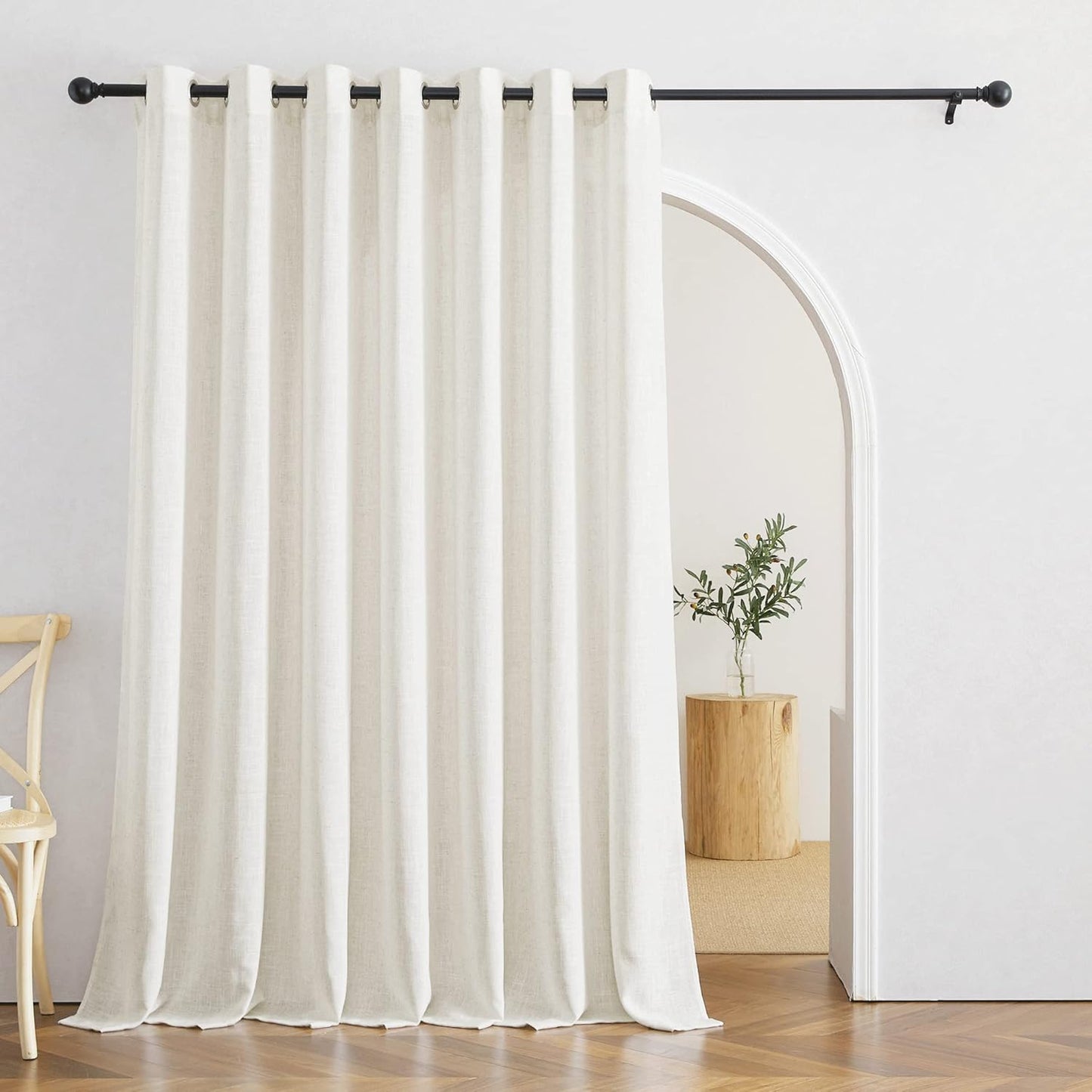 RYB HOME Sheer Door Curtains - Linen Textured Semi Sheer 95in