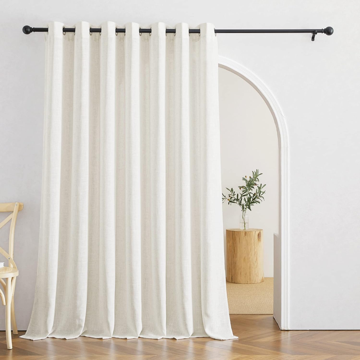 RYB HOME Sheer Door Curtains - Linen Textured Semi Sheer 95in