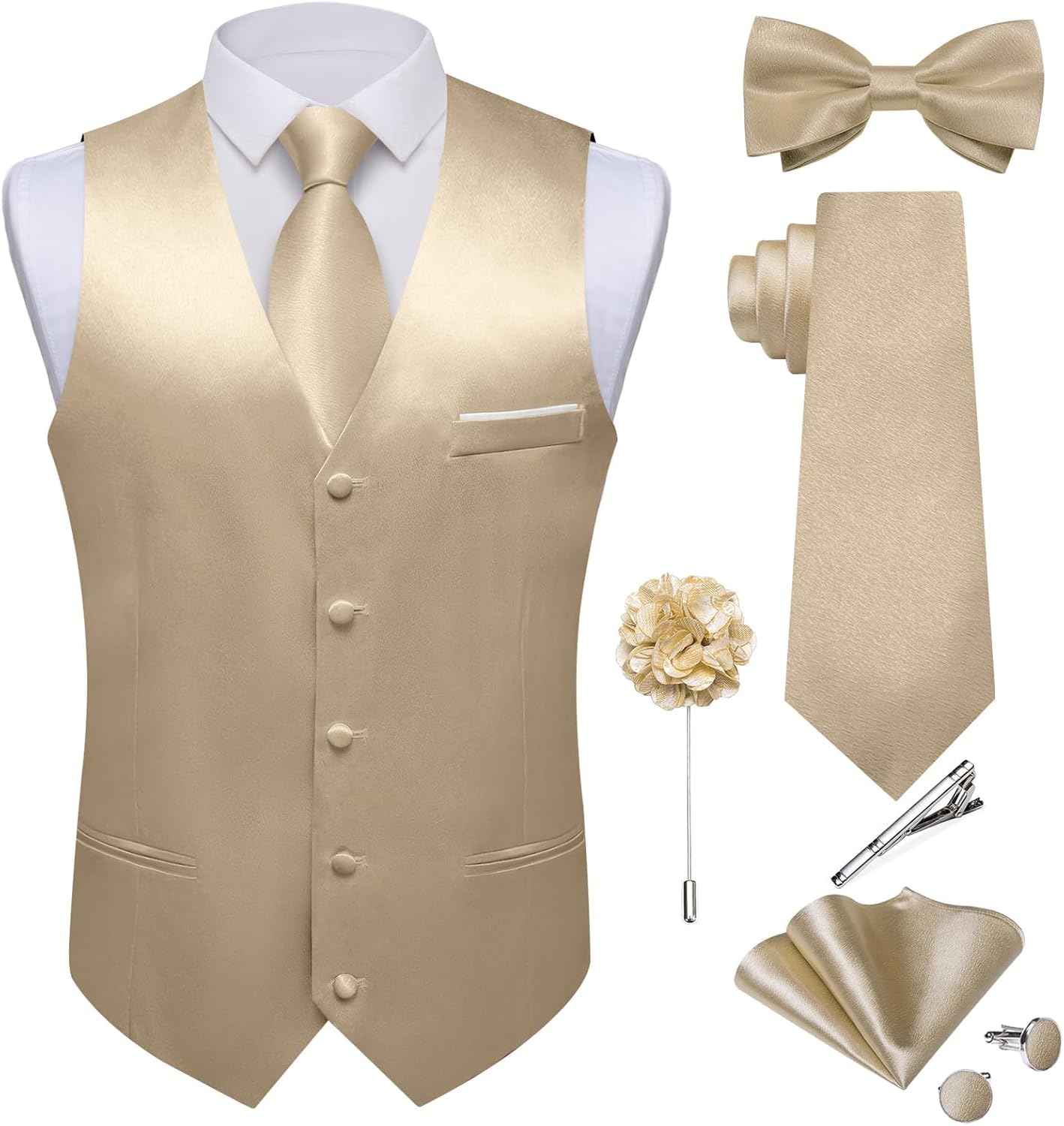 DiBanGu Mens Satin Suit Vest and Tie Set for Formal Events