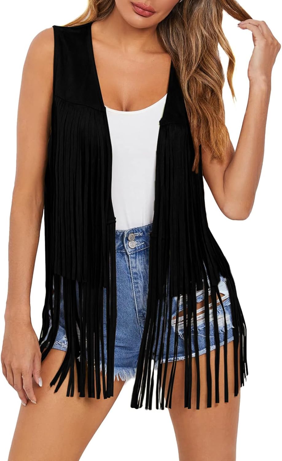 Dokotoo Womens Fringe Vest for 70s Hippie Costume Style