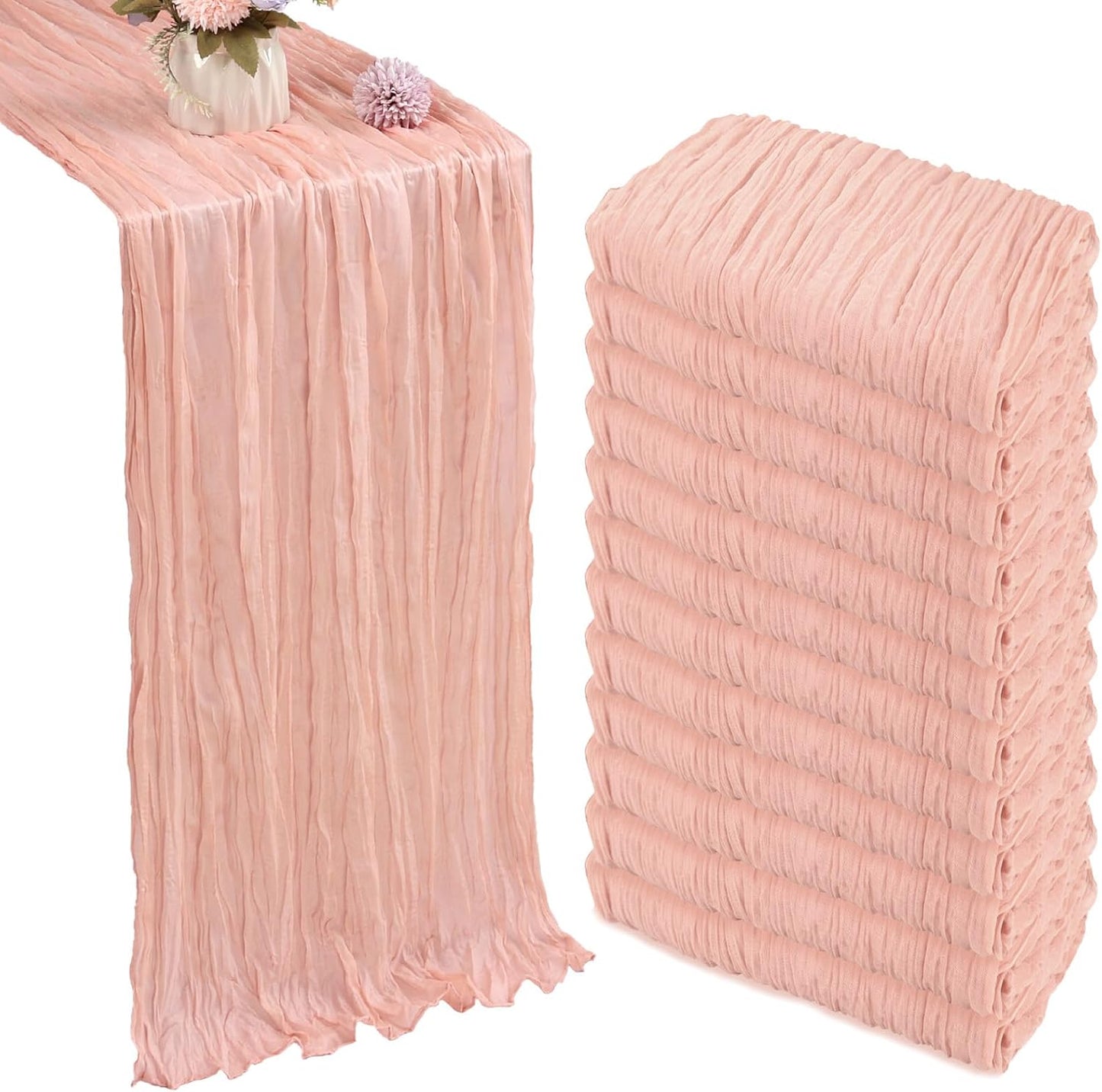 12 Pack 10FT Blush Pink Cheesecloth Table Runner for Events