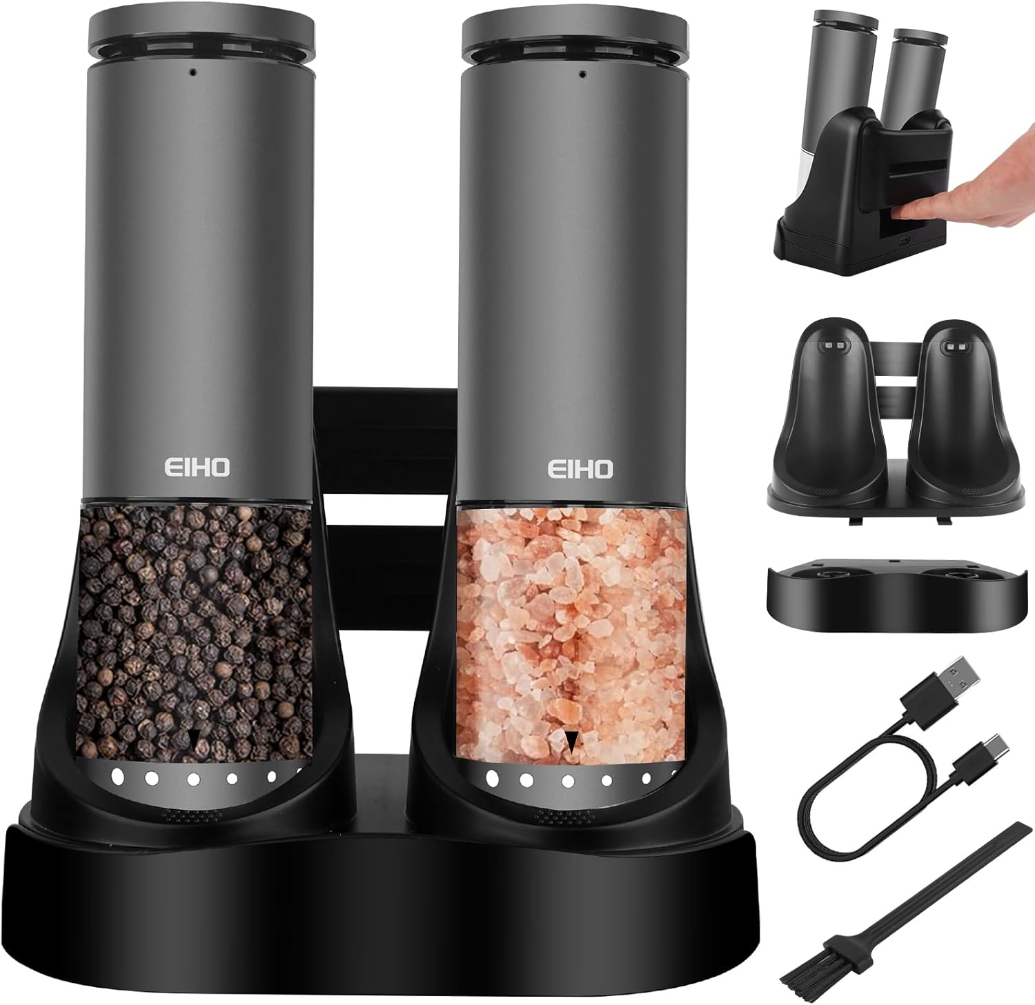 Electric Salt and Pepper Grinder Set with Adjustable Coarseness