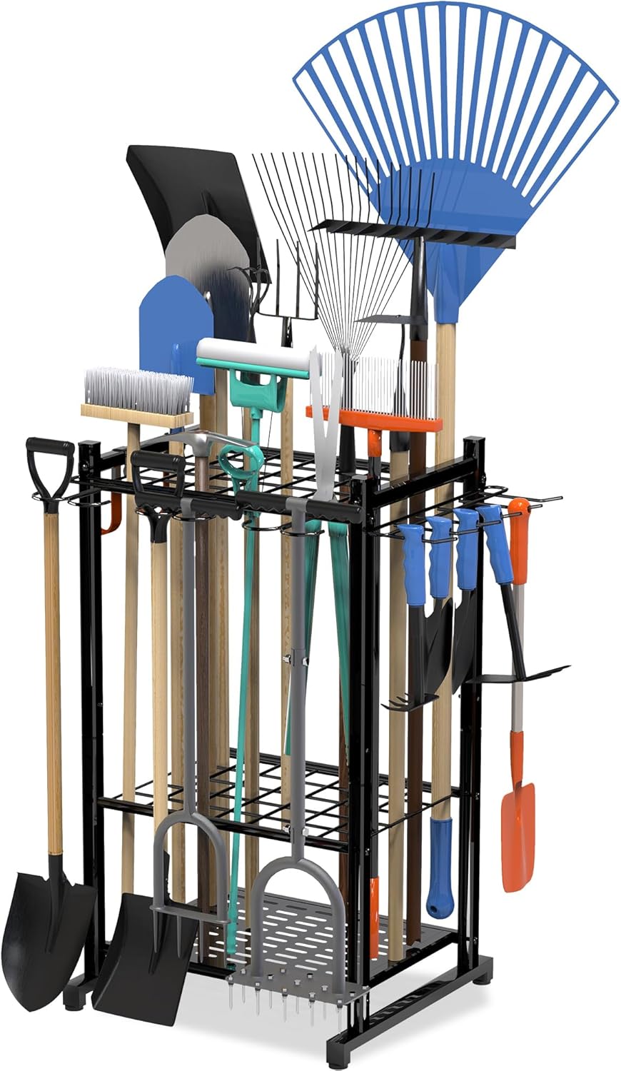 Garden Tool Organizer Rack for Up to 50 Tools, Heavy-Duty Steel