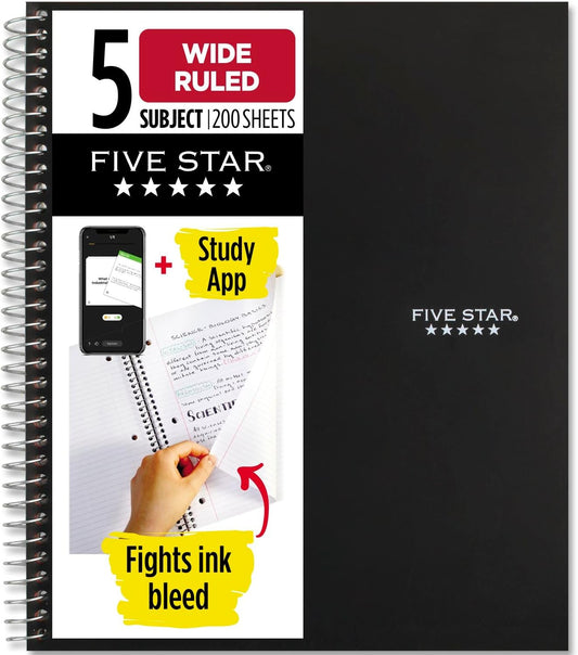 Five Star 5-Subject Notebook: Ink Bleed Resistant & Water Resistant Cover