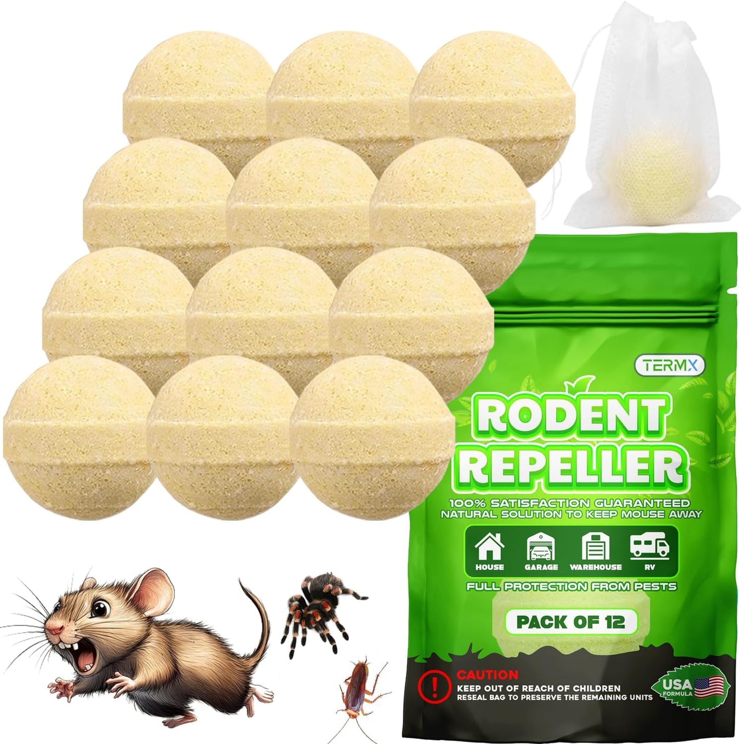 12-Pack Peppermint Oil Mothballs - Rodent Repellent