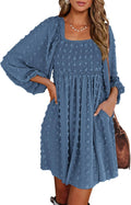 Long Sleeve Square Neck Smocked Floral Mini Dress - Flattering Fit