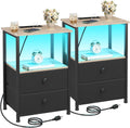 Night Stand Set 2 LED Nightstand with Charging Station - Greige