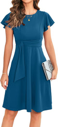 OWIN Womens Elegant Ruffle Sleeve Flared A Line Swing Dress - Classic