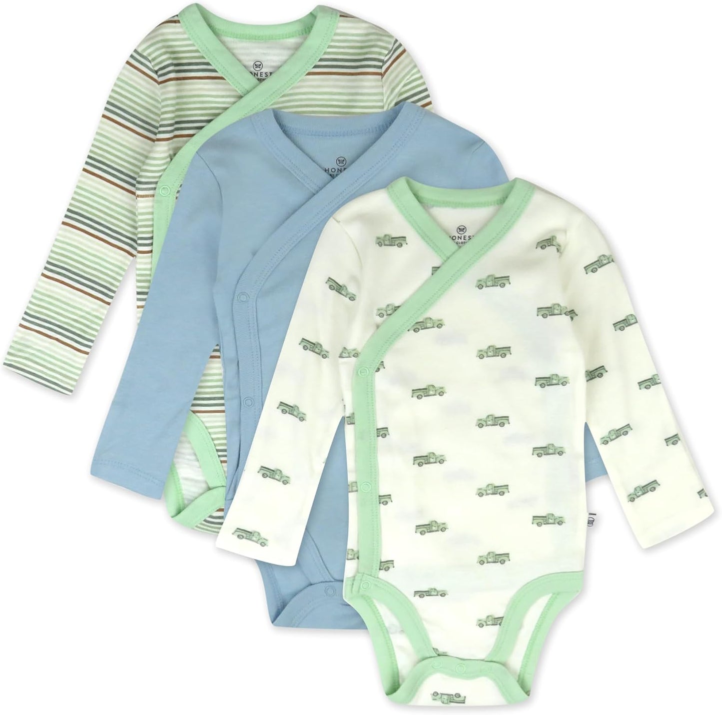 HonestBaby Unisex Baby 3-Pack Long Sleeve Kimono Bodysuits