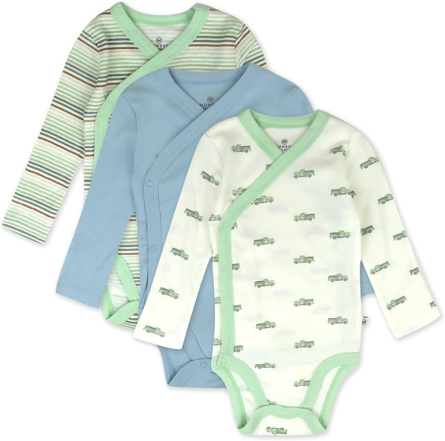 HonestBaby Unisex Baby 3-Pack Long Sleeve Kimono Bodysuits