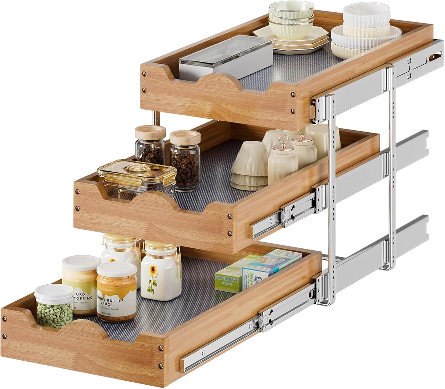 OCG 3 Tier Pull Out Cabinet Drawer Organizer for Kitchen Use