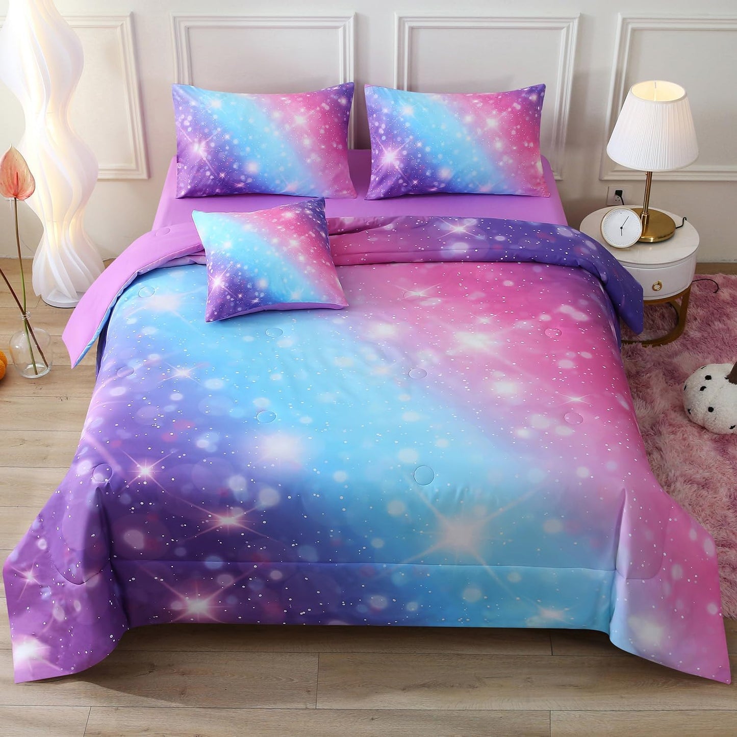 Colorful Rainbow Galaxy Comforter Set for Full Size Beds