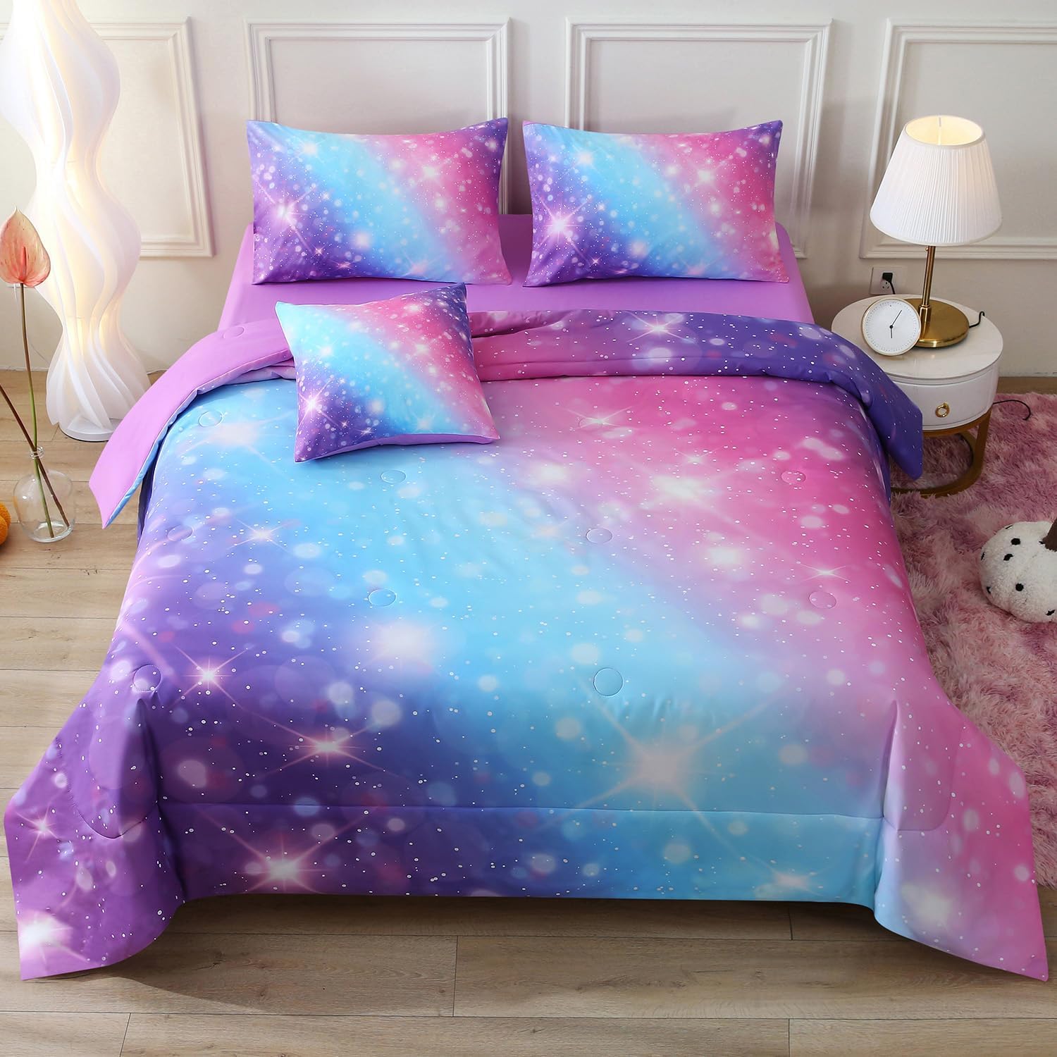 Colorful Rainbow Galaxy Comforter Set for Full Size Beds