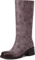 Mid Calf Boots for Women Square Toe Low Heel - Casual Comfort