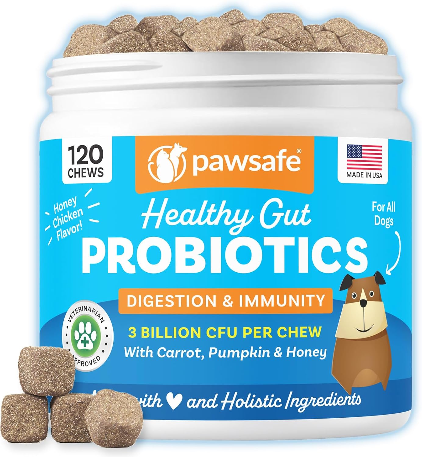 Dog Probiotics for Digestive Health - Honey Chicken Flavor Chews