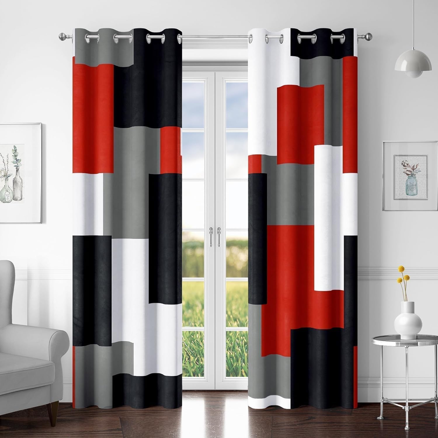 Red Black 100% Blackout Curtains for Bedroom and Living Room