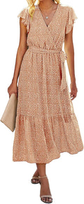 Bohemian Floral Wrap Midi Dress - Flattering Lightweight Summer Casual