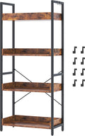 4 Tier Bookshelf Adjustable Industrial Bookcase - Tall Wood and Metal