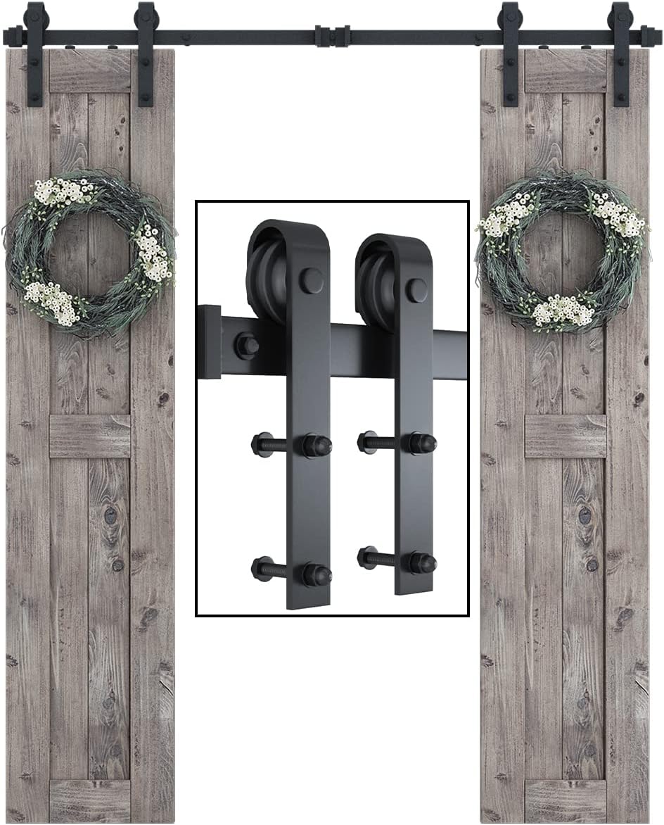 SMARTSTANDARD 6FT Double Barn Door Hardware Kit for Smooth Sliding
