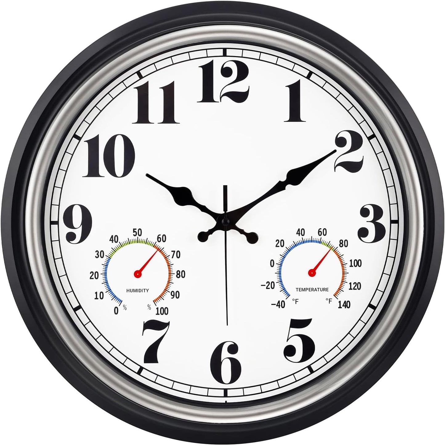 16 Inch Silver Vintage Waterproof Wall Clock with Thermometer