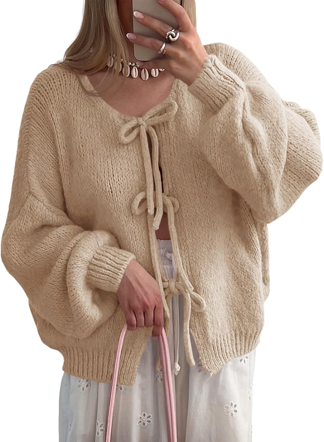 UNCLECAT Womens Bow Tie Front Cardigan for Cozy Fall Style