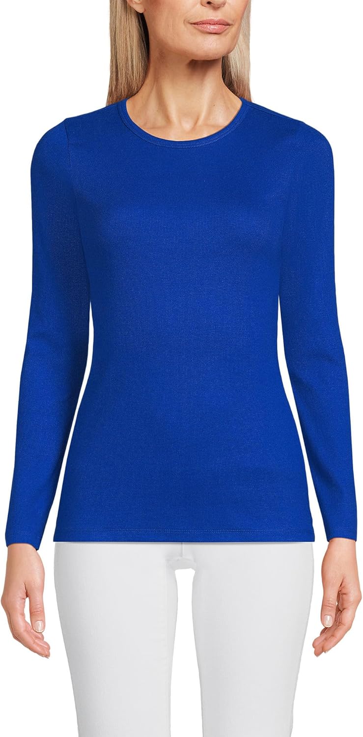 Lands' End Women's Cotton Rib Knit T-Shirt for Everyday Style